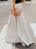 Lady Spring Summer Pure Color Pleated Big Swing Maxi Skirts