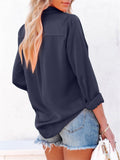 Office Lady Simple Button Pocket Comfortable Pure Color Silk Blouses