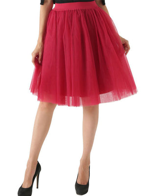 Casual Pretty Knee Length 7 Layers Solid Collor Tulle Skirts