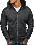 Men’s Warm Patchwork Zip Fastening Hooded Pocket Sweatshirt Coat