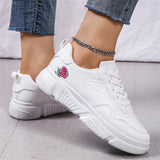 Women's Casual Round Toe Lace Up Mini Floral Pure White Shoes