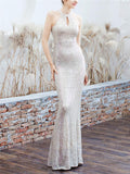 Shiny Sequined Halter Neck Maxi Mermaid Dress for Evening