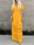Women's V-Neck Solid Color Long Sleeve Lace Dress