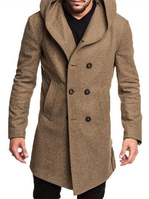 Men's Fashion Hooded Woolen Trench Coat