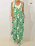 Women's Cute Allover Cartoon Animal Print Sleeveless Loose Jumpsuit