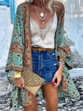 Bohemian Style Floral Pattern Loose Fit Long Sleeve Open Front Cardigan