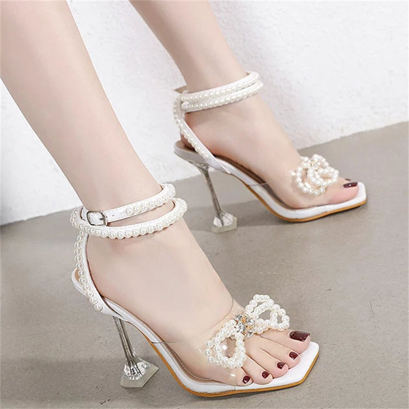 New Sexy String Bead Buckles Bow Heels Sandals Pumps