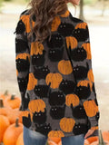 Women's Pumpkin Ghost Cat Printed Open Front Halloween Blouses