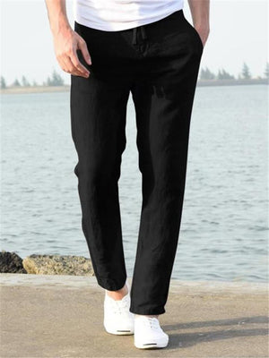 Basic Casual Linen Cotton Drawstring Trousers