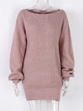 Comfortable Pullover Off-The-Shoulder Casual Loose Knit Sweater Mini Dress