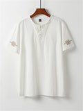 Men's Comfy Oversize Solid Color 2-Piece Outfit Retro Button T-Shirt + Drawstring Pants