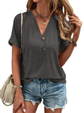 Women's Summer V Neck Short Sleeve Button Shirts