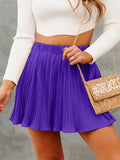 Female Gentle Elastic High Waisted Plain Pleated Skirts