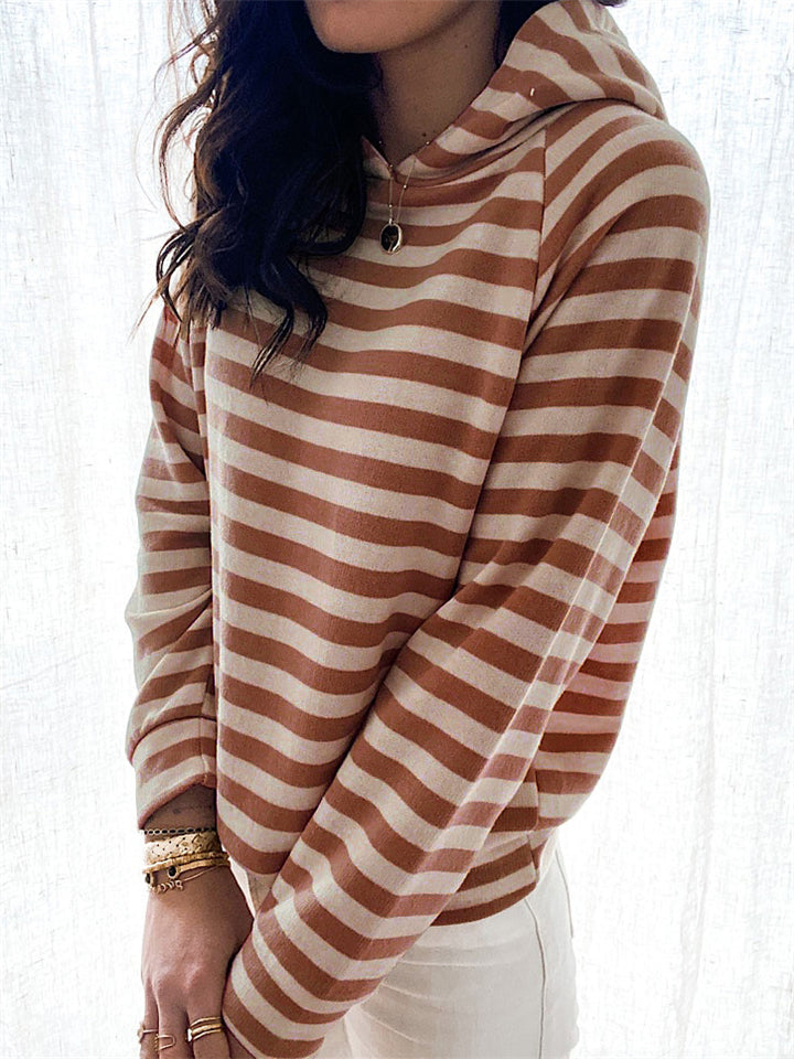 Women's Fashion Stripe Slim Fit Long Sleeve Pullover Hoodies