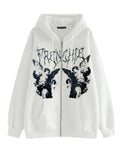 Casual Stylish Printed Loose Y2K Grunge Jacket Hoodie