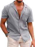 Men's Button Up Cozy Linen Cotton Short Sleeved Shirts