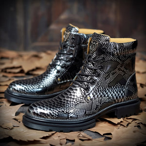 Men's Snake Printing Leather Martin Boots