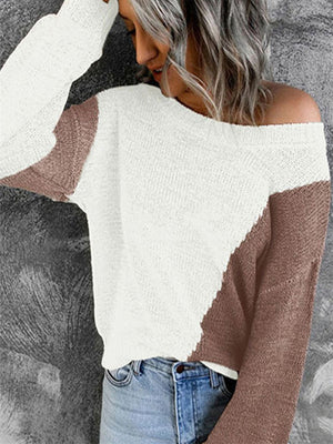 Fashion Knitted Pullover Temperament Round Neck Color-Blocking Sweater