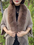 Women's Luxury Cardigan Knitted Extra Loose Faux Fur Collar Shawl Coats