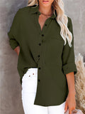 Long Sleeve Solid Color Linen Shirts For Women