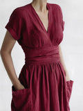 Cotton Linen Waist-Tie Pocket Dress