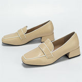 Classy Casual Square Toe Thick Heels Women's Beige Pumps