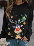 Ladies Casual Deer Print Long-sleeved Christmas T-shirts