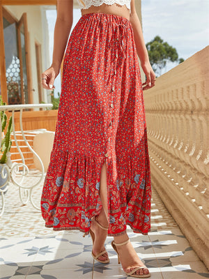 Graceful Printed High Waist Split Skirts