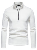 Solid Color High Collar Zip Up Base Tops for Men