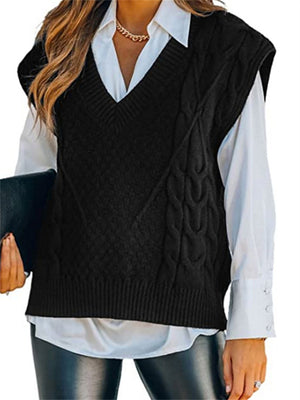 Casual V-Neck Sleeveless Pullover Sweaters