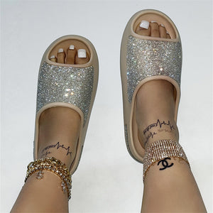 Cute Rhinestone Soft Thick Sole Summer Slides Slippers for Women