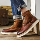 Mens Trendy Lace Up Round Toe High Top Gradient Color Motorcycle Boots
