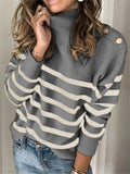 Comfortable Knitted Turtleneck Striped Sweater For Women