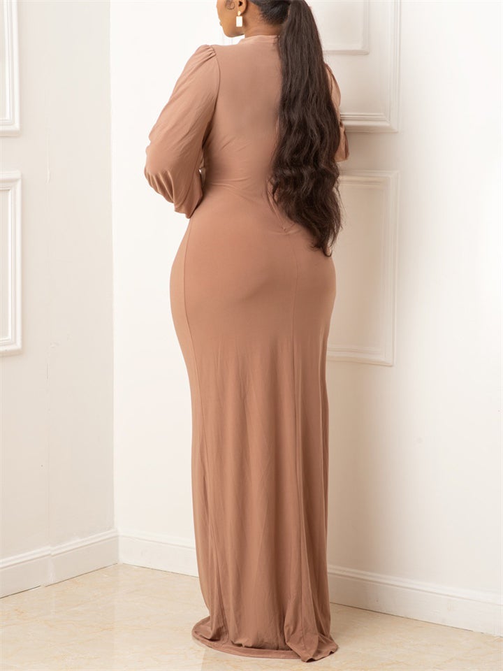 Women's Casual Elegant Long Sleeve Solid Color Slim Maxi Dresses