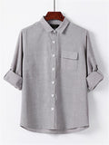 Loose Casual Comfy Striped Full Buttons Long Sleeve Shirts With Pocket