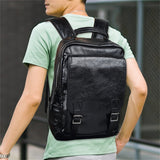 Men's Fashion Travel PU Waterproof Adjustable Shoulder Strap Backpack