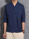 Men Loose 3/4 Sleeve Solid Color Shirts