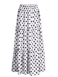 Plus Size Elastic Waistband Polka Dot Pleated Ruffle Flare Beach Maxi Skirt