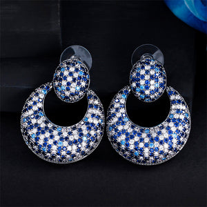 Retro Blue White Plated Annulus Earrings For Women