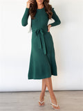 Autumn Winter Knit Solid Midium Length Slim Classy Stylish Ladies Dresses