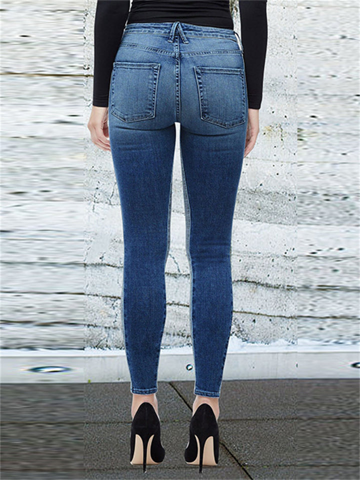Fashion Super Cool Women Slim Fit Stretchy Contrast Color Denim Jeans