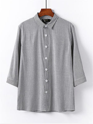 Loose Casual Comfy Striped Full Buttons Long Sleeve Shhirts