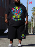 Plus Size Short Sleeve Printing T-shirts Shorts Sets for Men