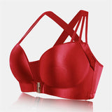 Plus Size Wireless Front Closure Criss-Cross Back Bras - Red