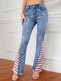 Women's Contrast Color Star Print Fashion Denim Jeans