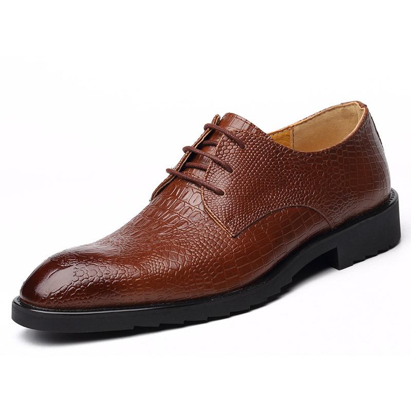 Men's Comfortable Crocodile Printing Leather Cap Toe Business Shoes