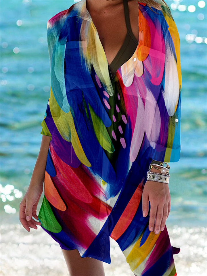 Printed Turn-Down Collar Buttons-Up Beach Shirts