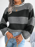 Comfy Contrast Color Leisure Long Sleeve Ladies Knitted Sweaters