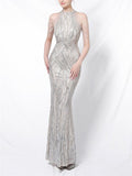 Exquisite Sequined Halter Neck Dress for Evening Party