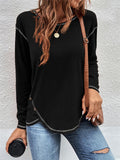 Casual Crewneck Pullover Irregular Hem Hide Belly Women Tops